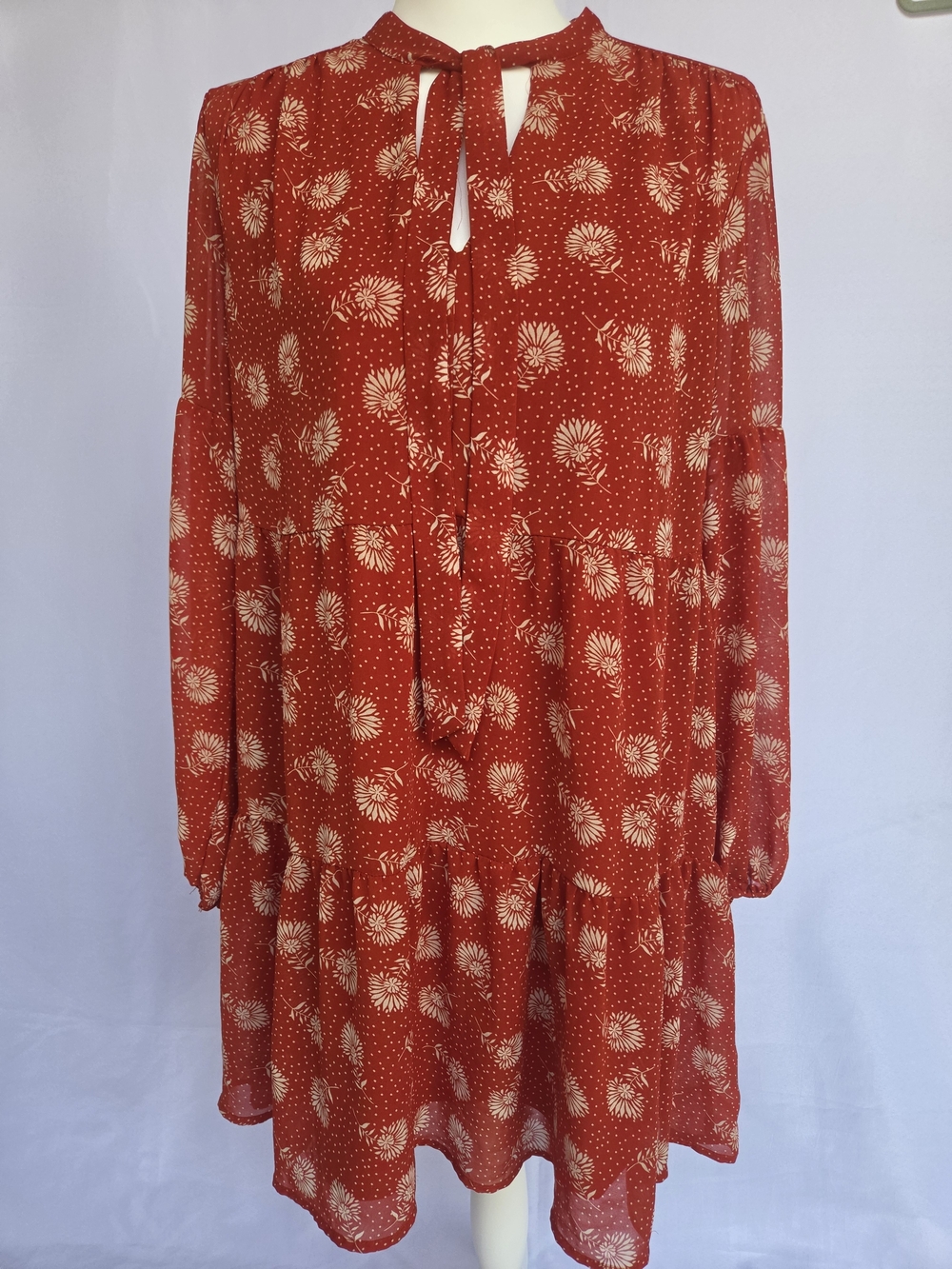 Luxology  Floral Tie-Neck Long Sleeve Dress